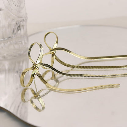 Stainless Steel Bow Bar Earrings-Drazelle Store