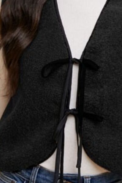 Annie Wear V-Neck Tie Detail Vest Coat - Drazelle Store