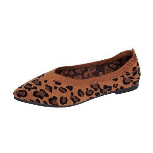 Pointed Toe Shallow Mouth Leopard Print Flat Pumps Slip-On Pumps - Drazelle Store