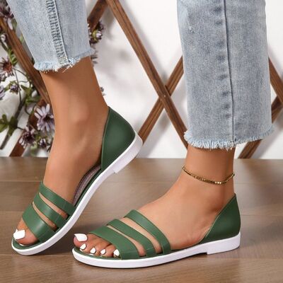 PU Leather Three-Strap Sandals - Drazelle Store