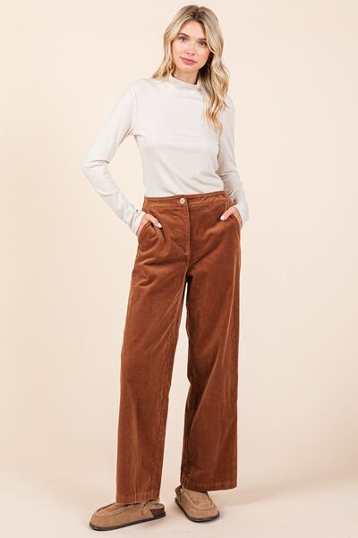 Mito shop Corduroy Back Elastic Waist Pants - Drazelle Store