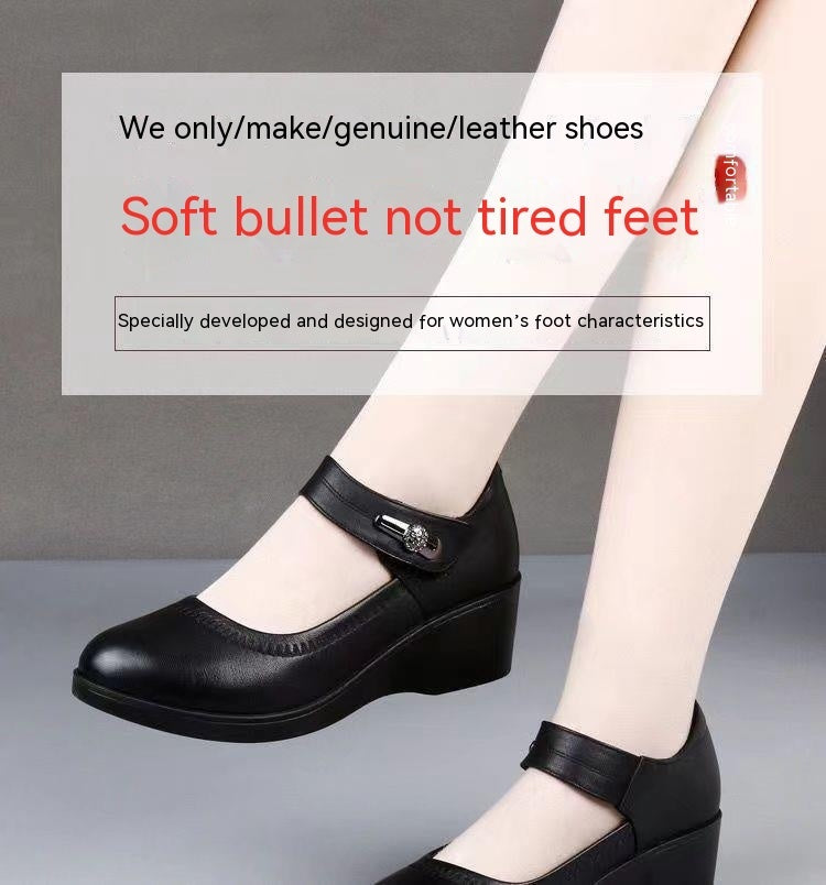 High Quality Soft Bottom Leather Shoes Non-slip Wedge Middle-aged And Elderly Pumps - Drazelle Store