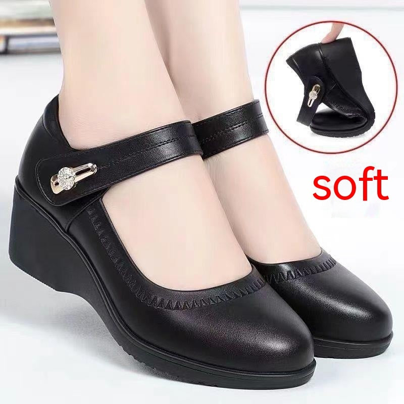 High Quality Soft Bottom Leather Shoes Non-slip Wedge Middle-aged And Elderly Pumps - Drazelle Store