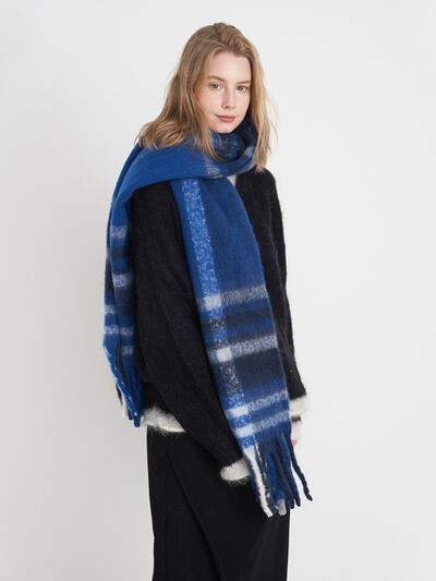 Fringe Plaid Polyester Scarf - Drazelle Store