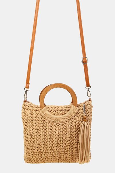 Fame Crochet Knit Convertible Tote Bag with Tassel - Drazelle Store