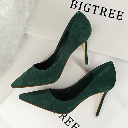 Shallow pointed suede high heels - Drazelle Store