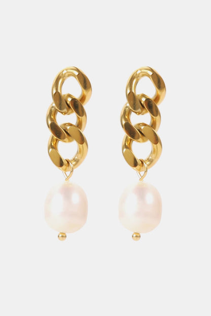 Stainless Steel Pearl Earrings-Drazelle Store 