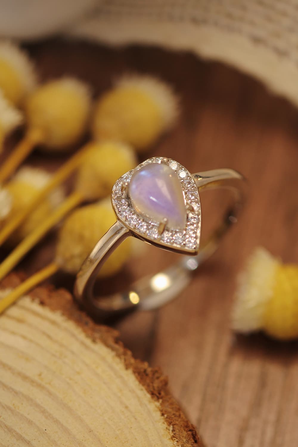 Moonstone Teardrop 925 Sterling Silver Halo Ring - Drazelle Store