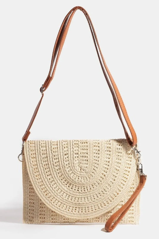 Fame Woven Pattern Straw Crossbody Bag - Drazelle Store