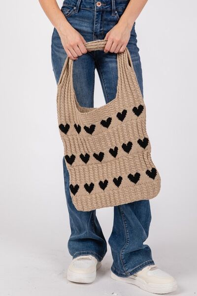 Fame Contrast Heart Crochet Tote Bag - Drazelle Store