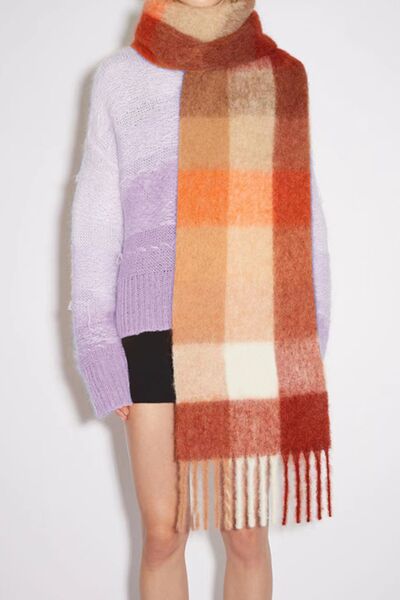 Thermal Fringe Contrast Plaid Scarf - Drazelle Store