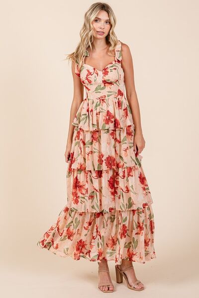 Mittoshop Layered Floral Sweetheart Neck Maxi Dress - Drazelle Store