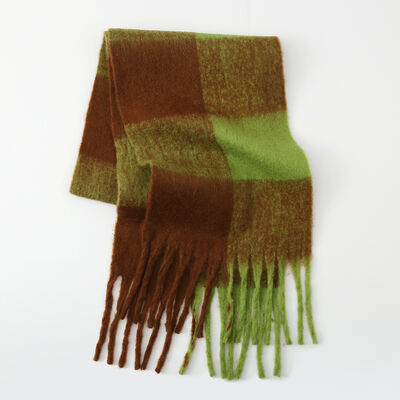 Fringe Contrast Plaid Polyester Scarf - Drazelle Store