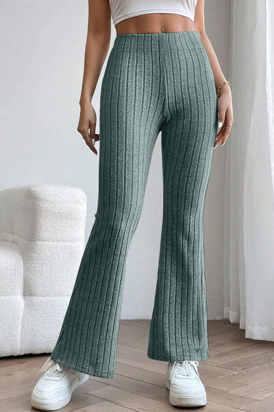 Basic Bae Ribbed High Waist Flare Pants - Drazelle Store