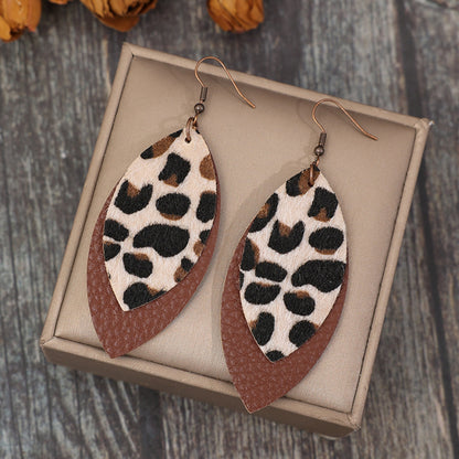 Leaf Shape Leather Dangle Earrings -Drazelle Store