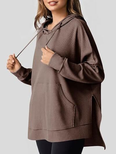 Drawstring Slit Long Sleeve Hoodie - Drazelle Store