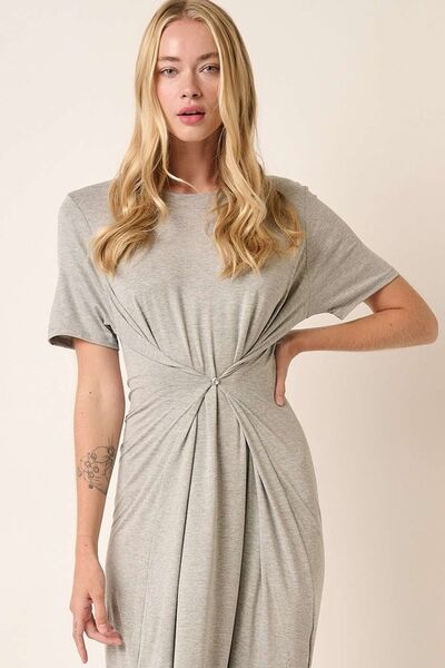 Mittoshop Side Slit Round Neck Short Sleeve Dress - Drazelle Store