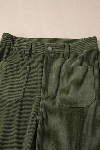 High Waist Square Pockets Corduroy Pants - Drazelle Store