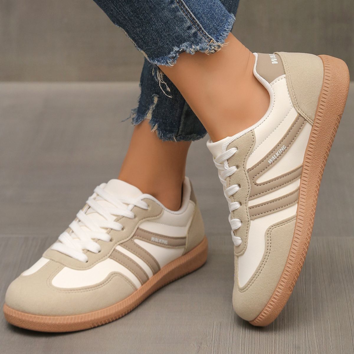 Contrast Round Toe Lace Up Sneakers - Drazelle Store