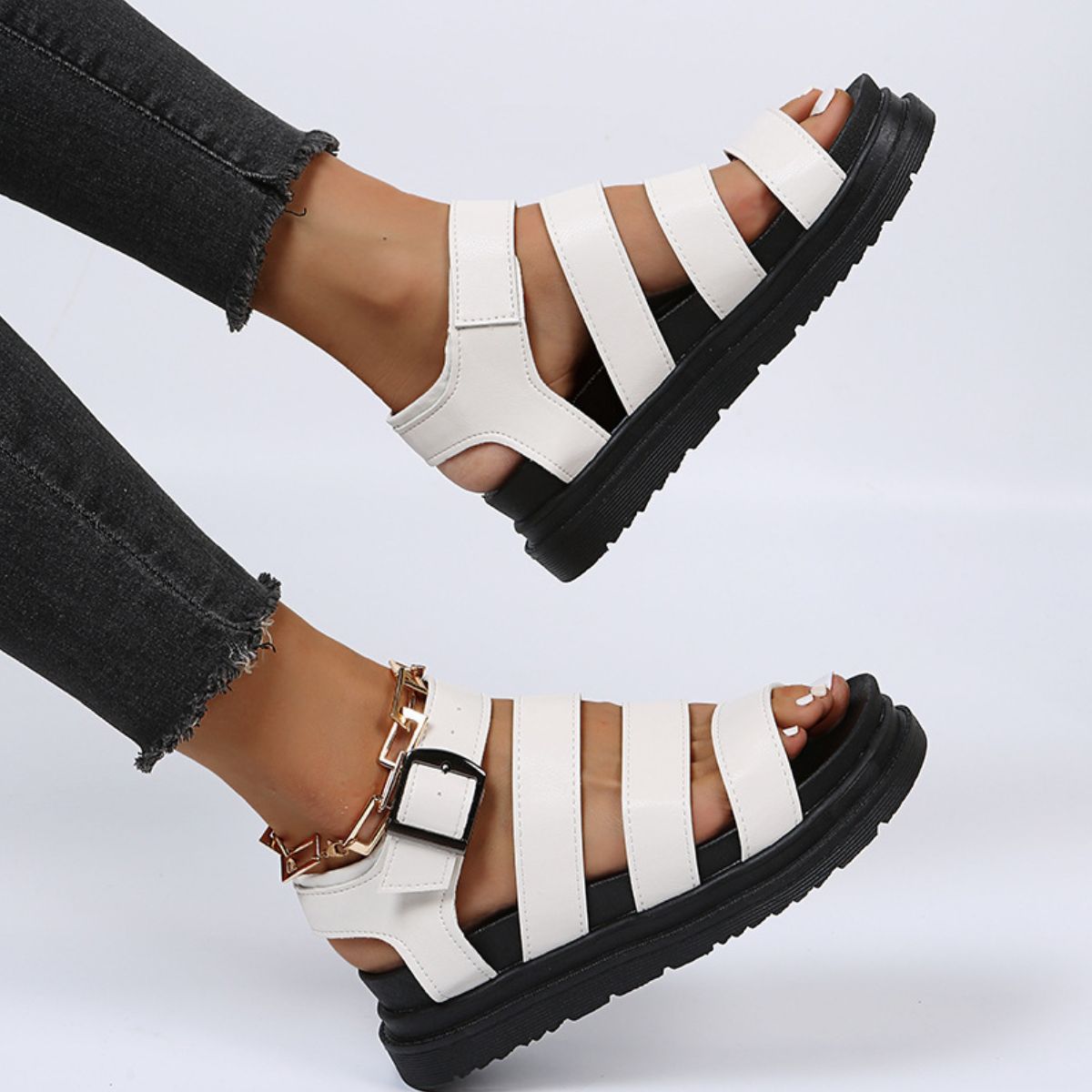 Peep Toe Buckle Platform Sandals - Drazelle Store