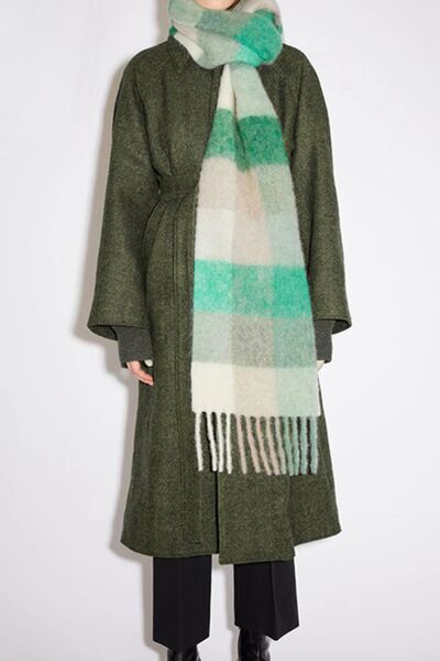 Thermal Fringe Contrast Plaid Scarf - Drazelle Store