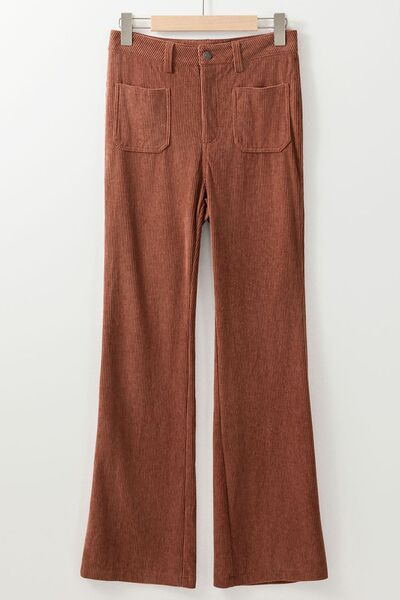 High Waist Square Pockets Corduroy Pants - Drazelle Store