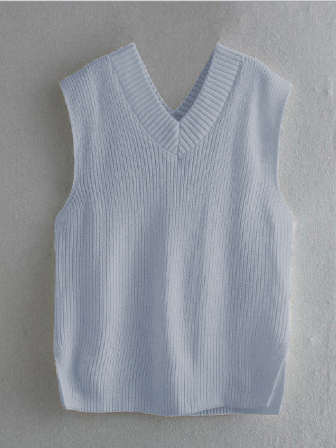 Ribbed V-Neck Sleeveless Sweater Vest - Drazelle Store