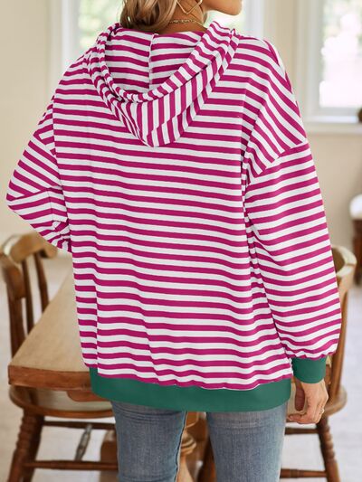 Lovelet Drawstring Striped Long Sleeve Hoodie - Drazelle Store