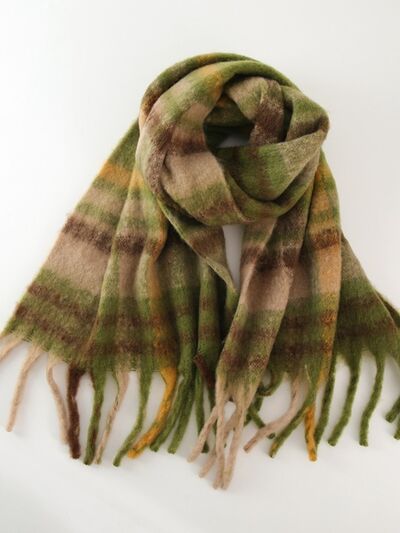 Fringe Plaid Polyester Scarf - Drazelle Store