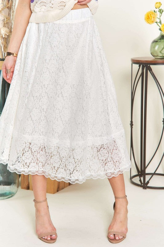 ADORA Elastic Waist Lace Midi Skirt - Drazelle Store