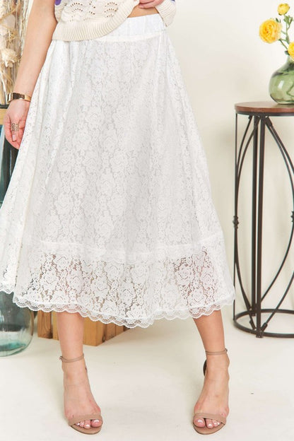 ADORA Elastic Waist Lace Midi Skirt - Drazelle Store