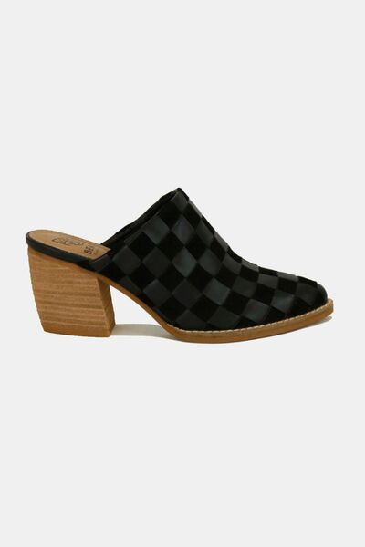 Beast Fashion Woven Checkerboard Block Heel Mule Shoes - Drazelle Store