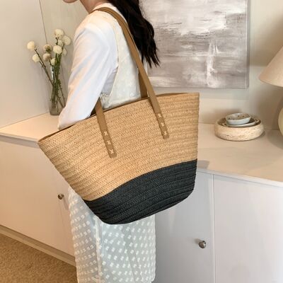 Contrast Straw Braided Handbag - Drazelle Store