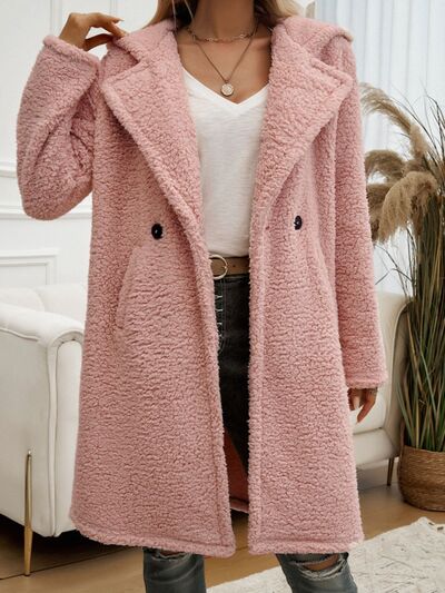 Devine Pocketed Long Sleeve Hooded Teddy Coat - Drazelle Store