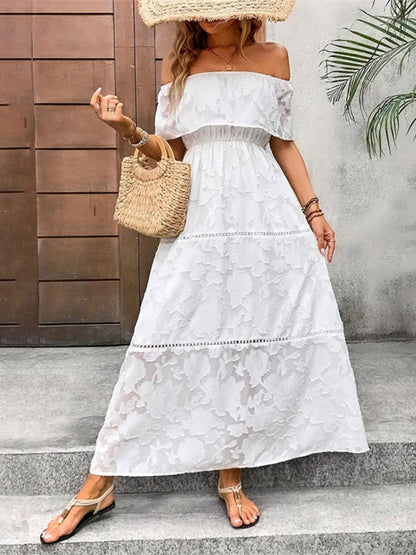 Off-Shoulder Short Sleeve Maxi Dress - Drazelle Store