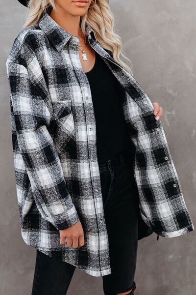 Full Size Plaid Collared Neck Long Sleeve Shirt - Drazelle Store