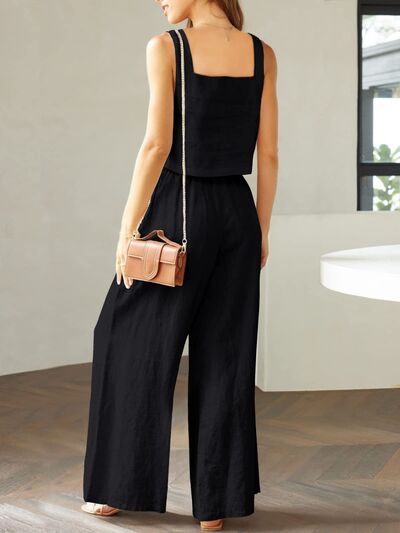 Square Neck Top and Wide Leg Pants Set - Drazelle Store