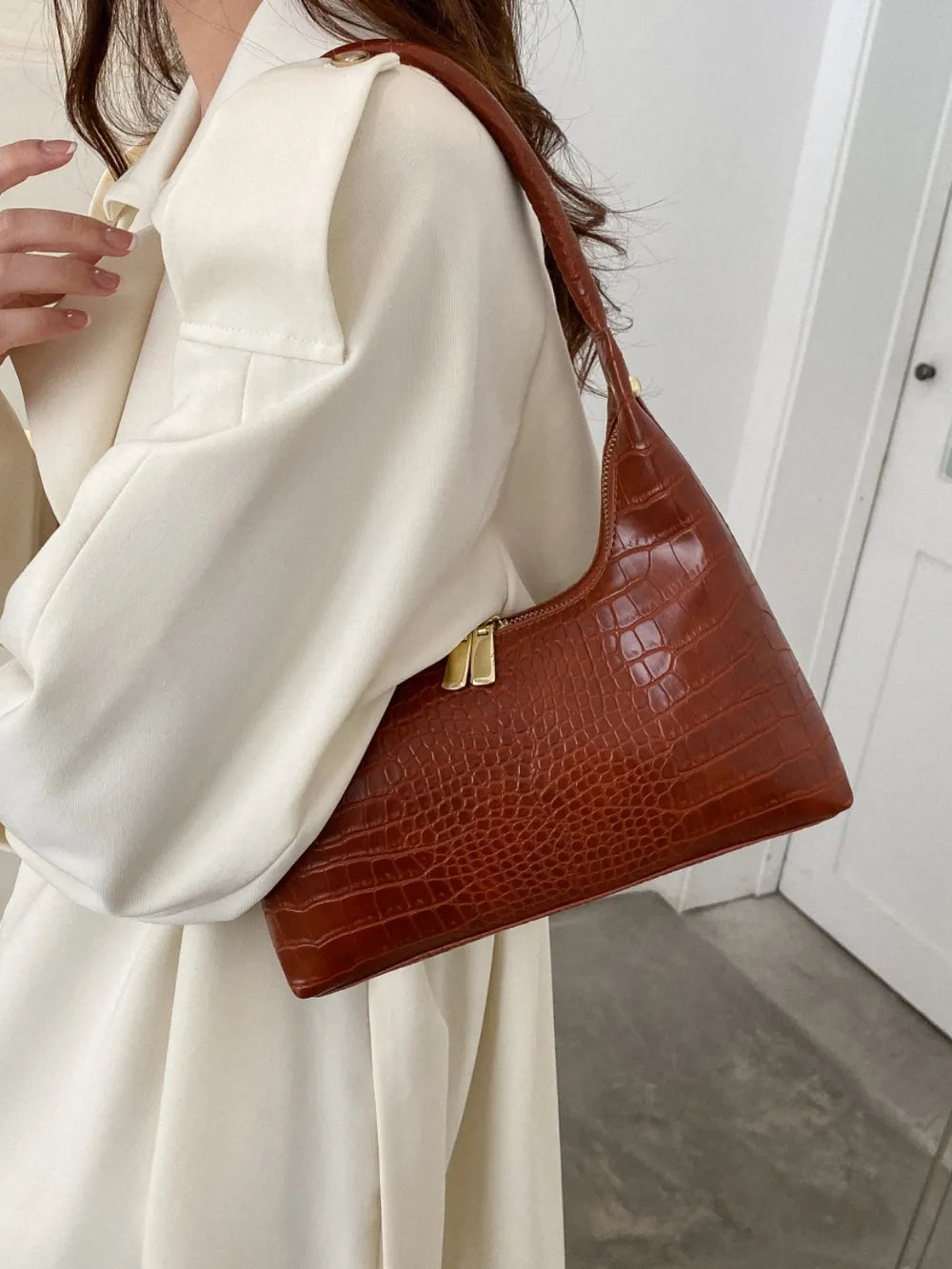 Crocodile Grain Shoulder Bag -Drazelle Store