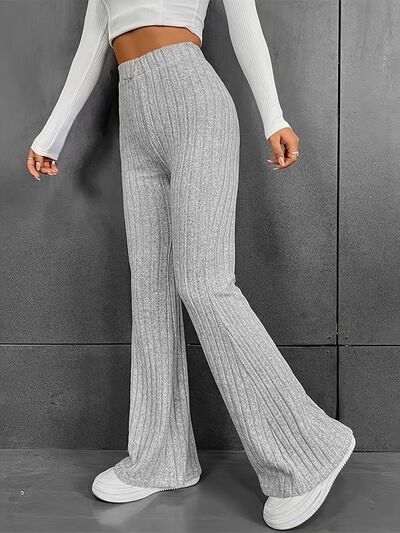 Ribbed High Waist Bootcut Pants - Drazelle Store