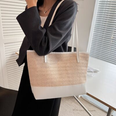 Straw Weave Leather Strap Tote Bag - Drazelle Store