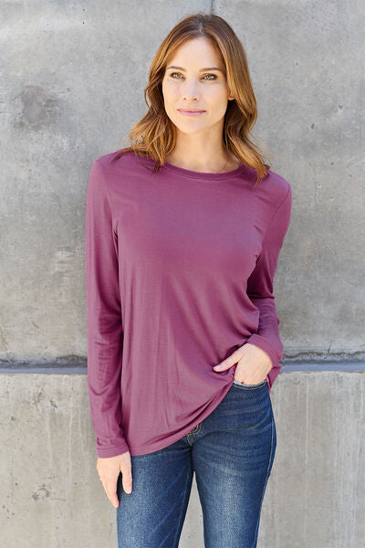 Basic Bae Full Size Round Neck Long Sleeve Top - Drazelle Store