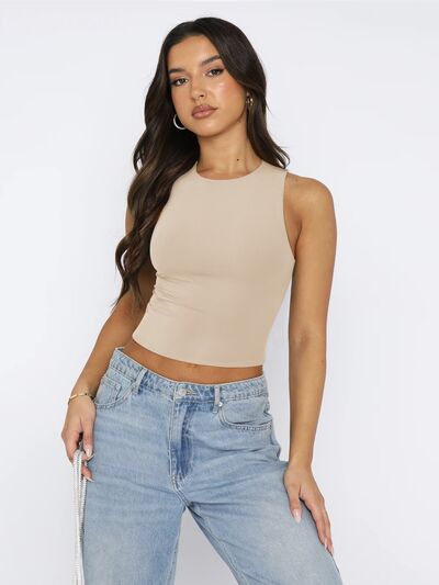 Round Neck Cropped Tank - Drazelle Store