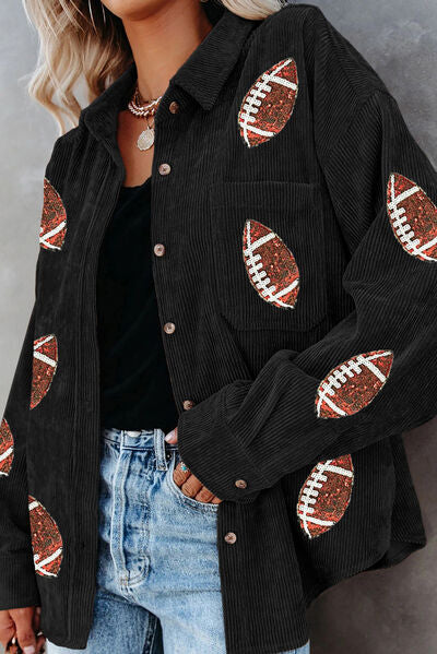 Sequin Football Button Up Long Sleeve Jacket - Drazelle Store