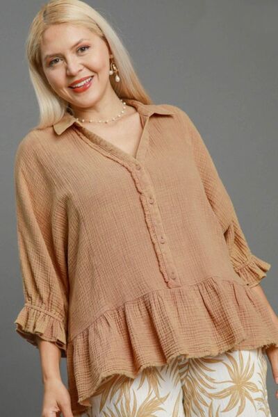 Umgee Full Size Mineral Washed Cotton Gauze Top - Drazelle Store