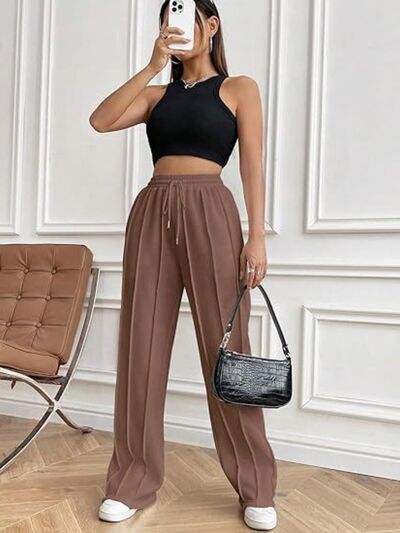 Drawstring Wide Leg Pants with Pockets - Drazelle Store