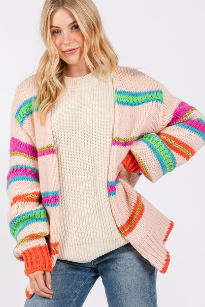 SAGE + FIG Rainbow Striped Open Front Knit Cardigan - Drazelle Store