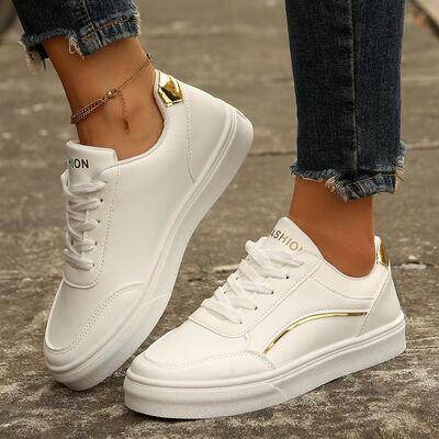 PU Leather Round Toe Flat Sneakers - Drazelle Store