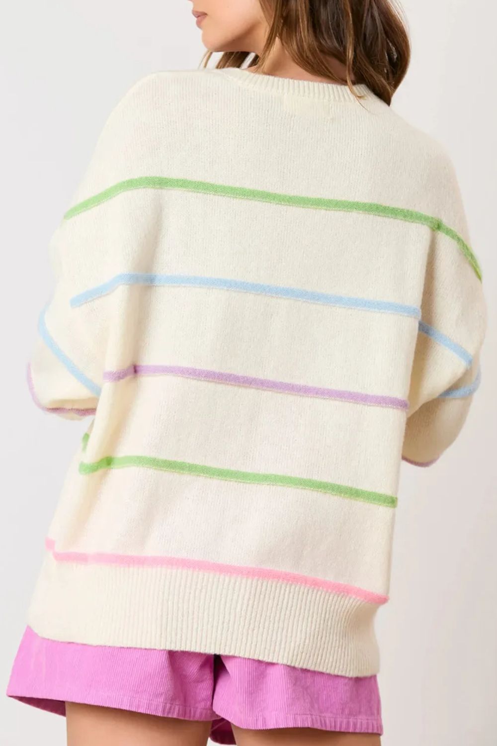 Contrast Striped Half Button Round Neck Sweater - Drazelle Store