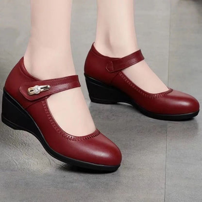 High Quality Soft Bottom Leather Shoes Non-slip Wedge Middle-aged And Elderly Pumps - Drazelle Store