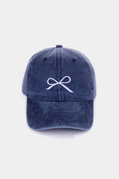 Zenana Bow Embroidered Washed Cotton Caps - Drazelle Store